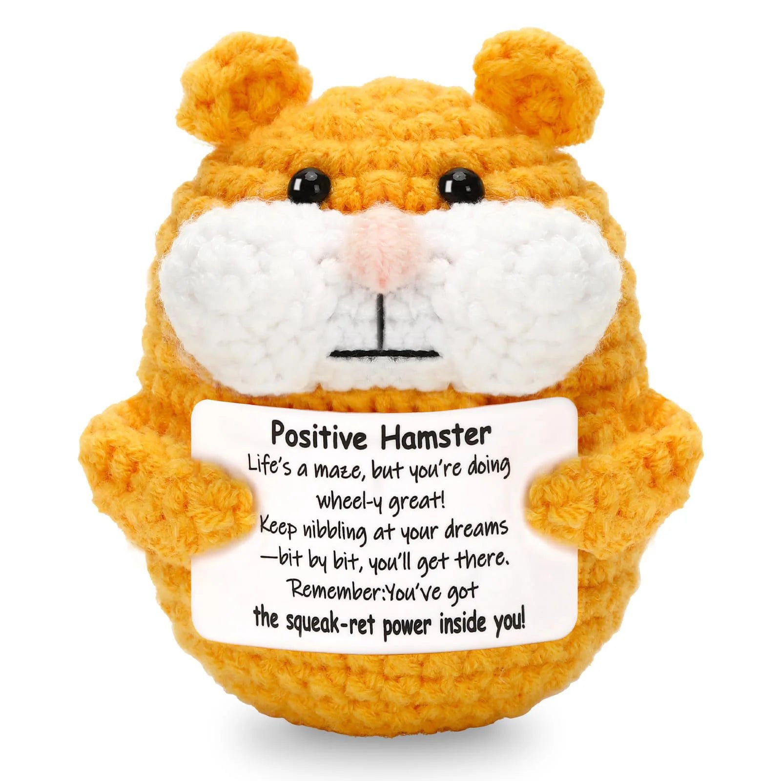 Funny Crochet Positive Hamster Doll with Card Home Room Decoration Handmade Knitted Hamster Desktop Ornament Christmas Gifts