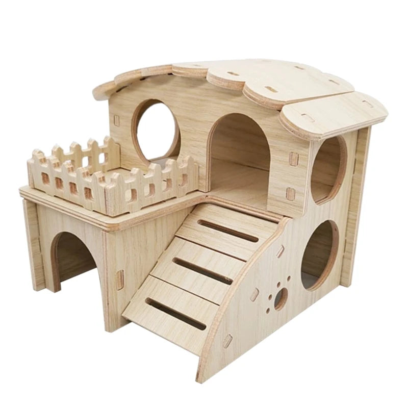 Pet Small Animal Hideout Hamster House Luxury Two Layers Wooden Climbing for Burrowly cozy hides and small pet care.