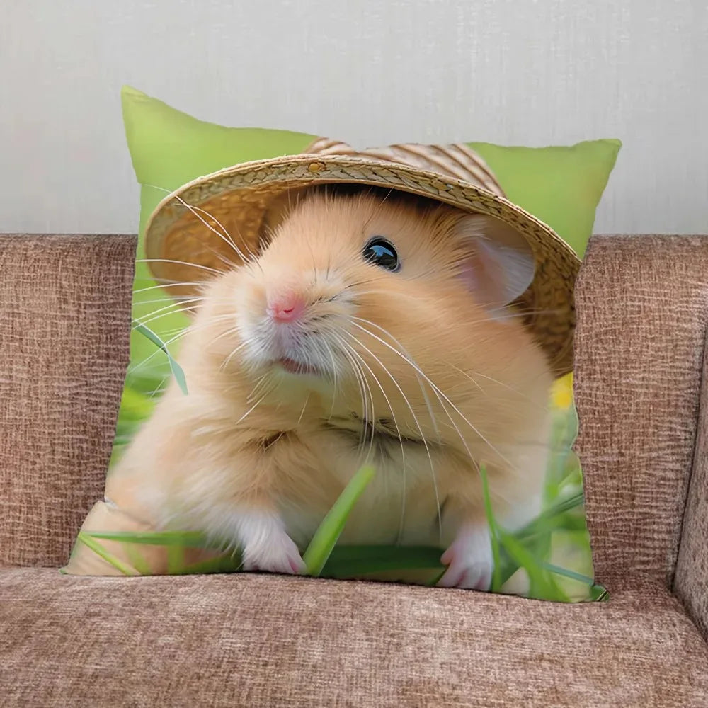 Home Decor Funny Sad Hamster Emoticon Pillowcase Suitable for Bedroom Car Office Living Room Sofa Cushion Cover