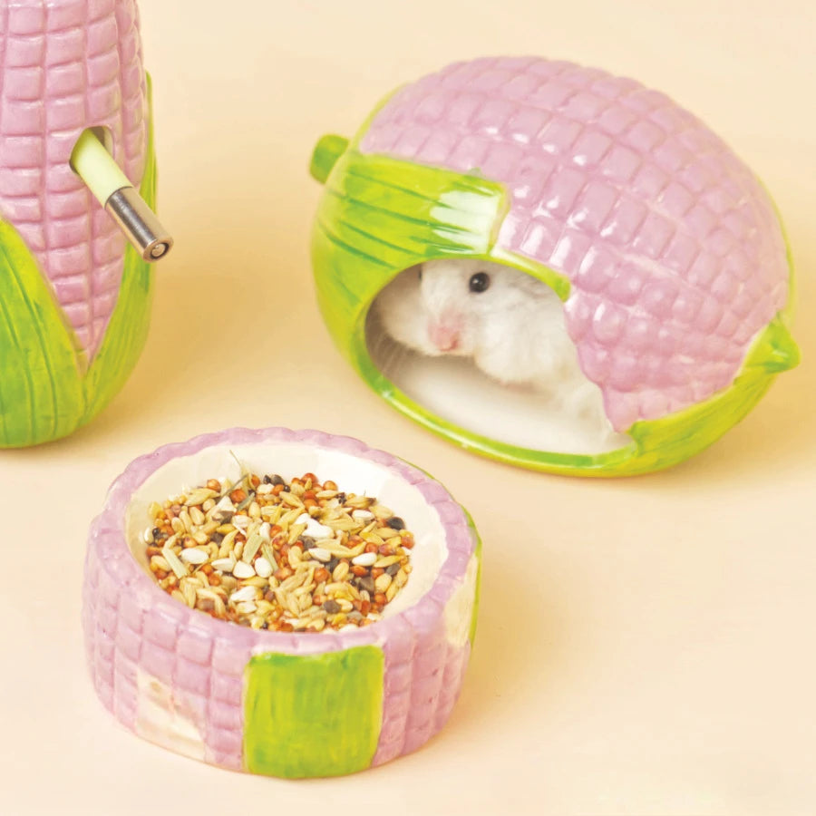 Corn Ceramic Hamster Hideout and Feeder