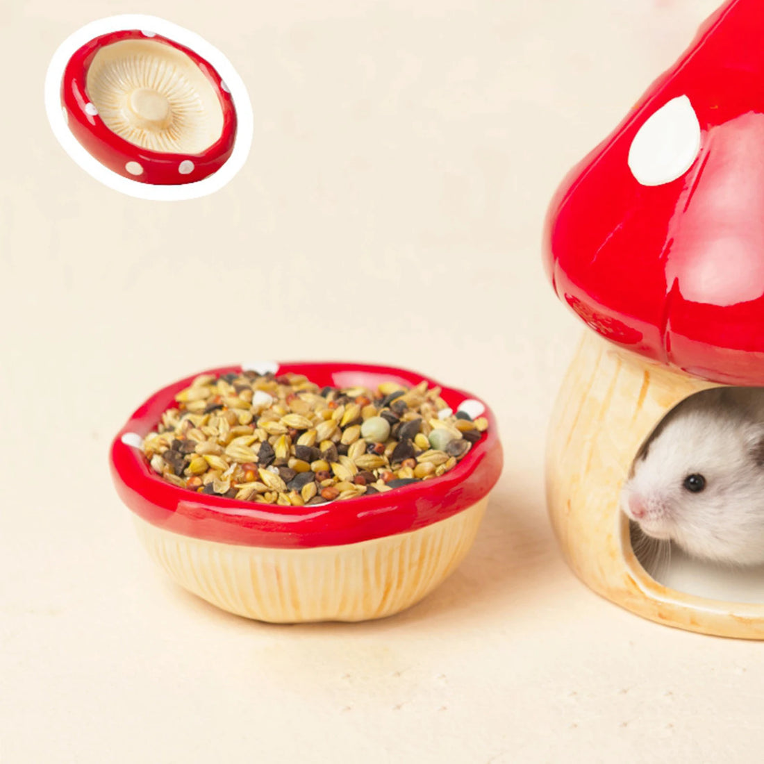 Ceramic Mushroom Hideout for Hamsters for hamsters, mice, and gerbils from Burrowly small pet supplies.