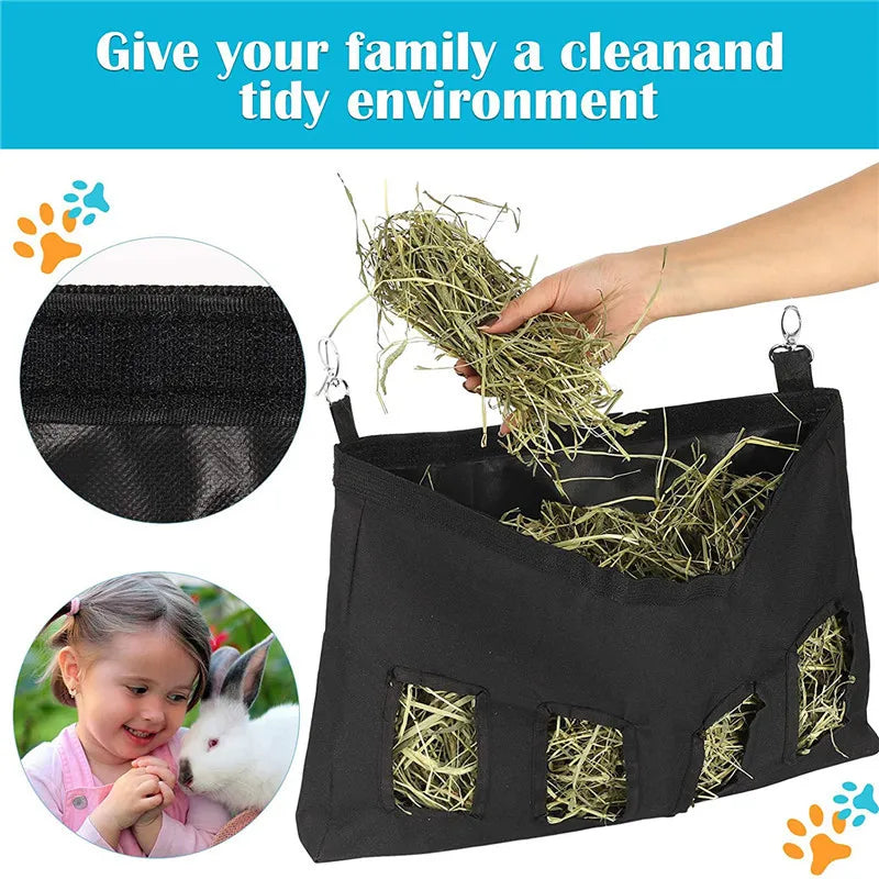 Hay Bag Hanging Pouch Feeder Holder Feeding Dispenser Container for Rabbit