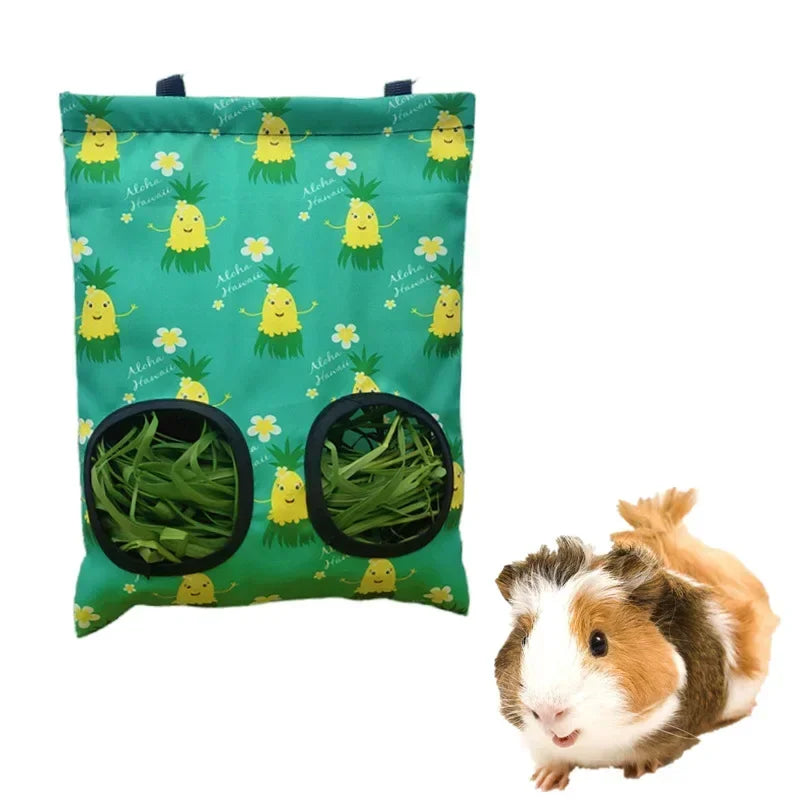 Hanging hay feeder bag for guinea pigs and rabbits from Burrowly.