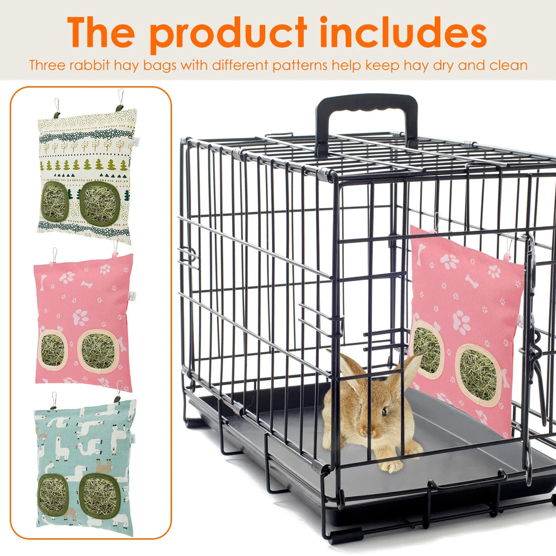 3pcs Hay Bag Hanging Pouch Feeder Feeding Dispenser Container Small Animal