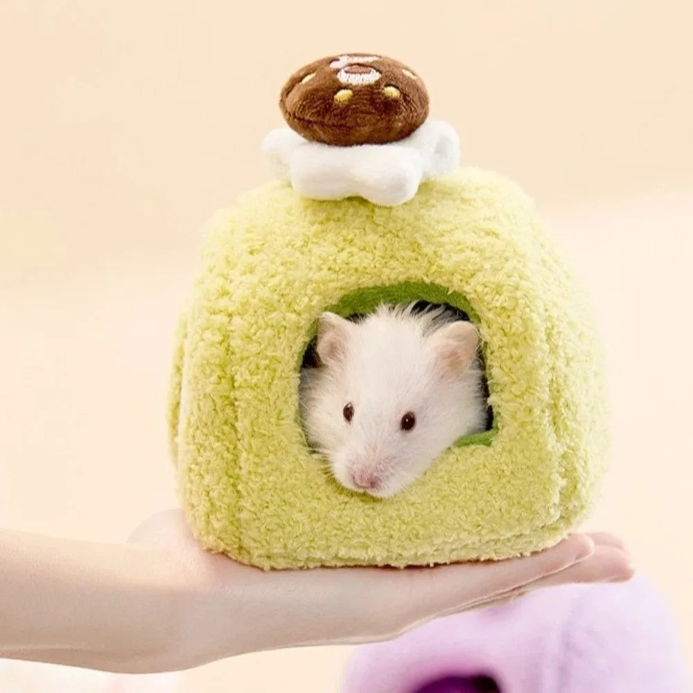 Pet Supplies Warm Hamster Cake Nest Cute Swiss Roll Shape Hamster Cage Soft Multi-Functional Pet Sleeping Bag Small Animal