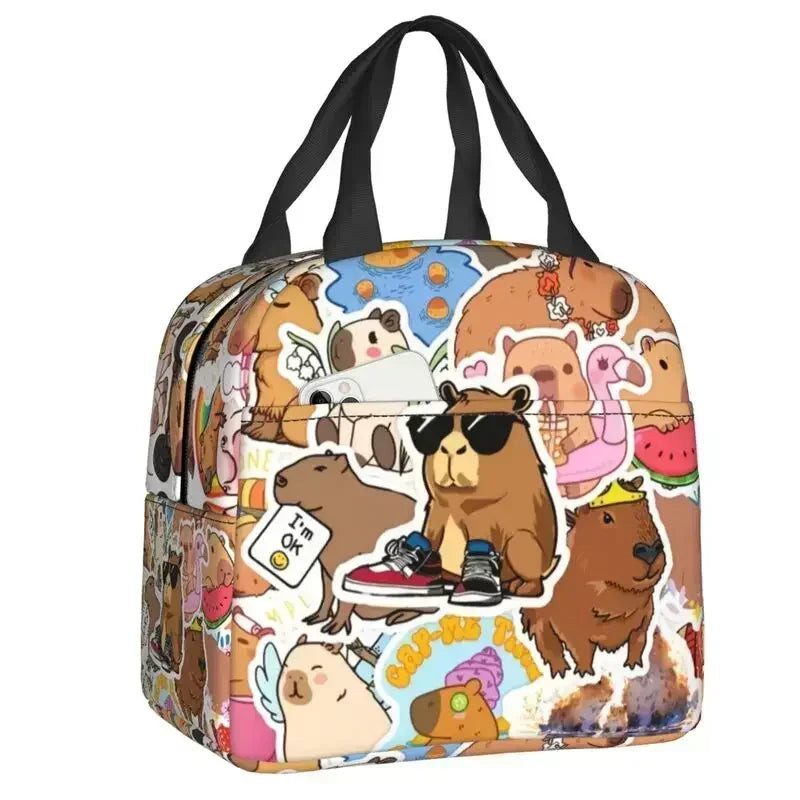 Cute Giant Cavy Capybara Collage Lunch Bag Leakproof Thermal Cooler Insulated Lunch Box For Women Kids Picnic Food Tote Bags