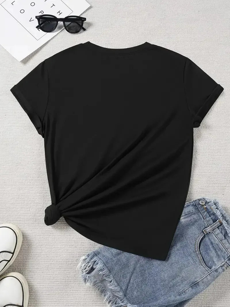 Funny Hamster Headphones Graphic T-Shirt, Cute Meme Print Round Neck Short Sleeve Tee, Casual Daily Top for Wear Women's T-shirt