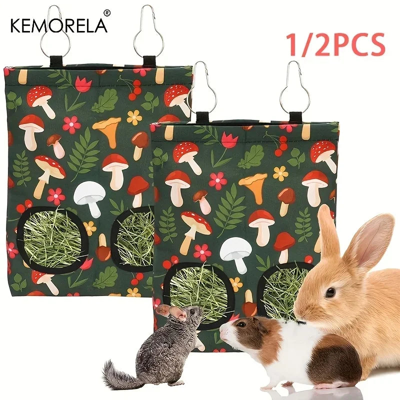 Kemorela 1/2pcs Rabbit Hay Feeder Bag with 2 Holes Guinea Pig Hanging Hay for Burrowly bowls & bottles and small pet care.