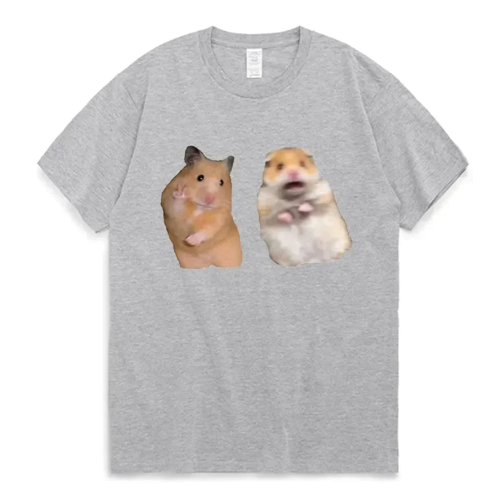 Funny Peace Sign and Screaming Hamster T-Shirt Lovers Gift Rodent Cavy Tee Shirts Summer Short Sleeve TShirt Aesthetic Clothes