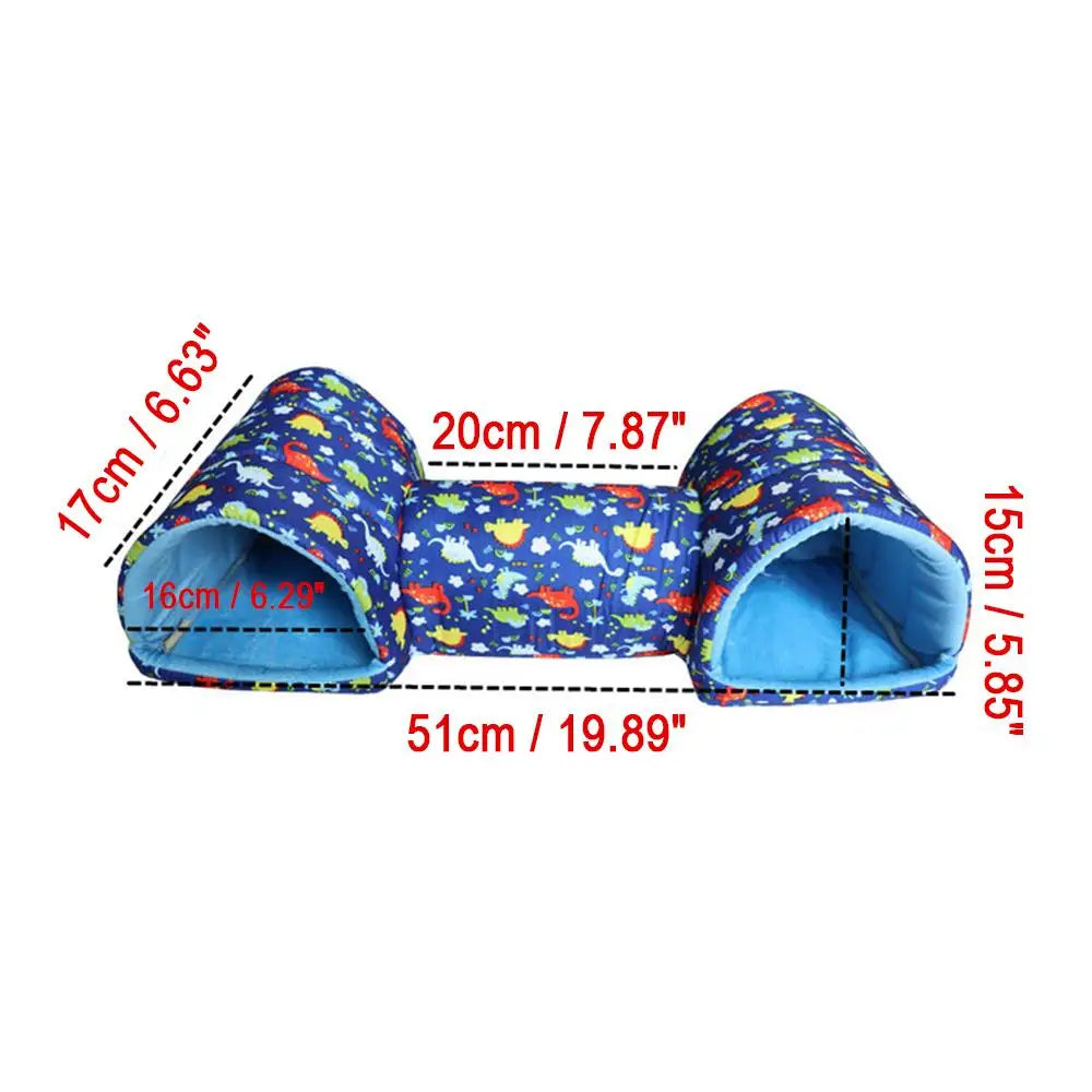 Guinea Pig Hideout Tunnel Blue Small Animal Bed with Anti-slip Bottom