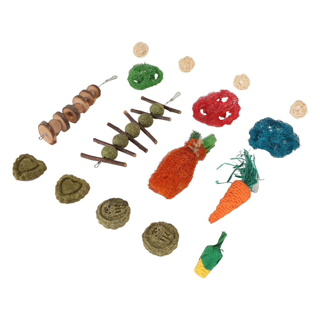 Rabbit Hanging Chew Toys Wood Grass Ball String Loofah Carrot Toys Small