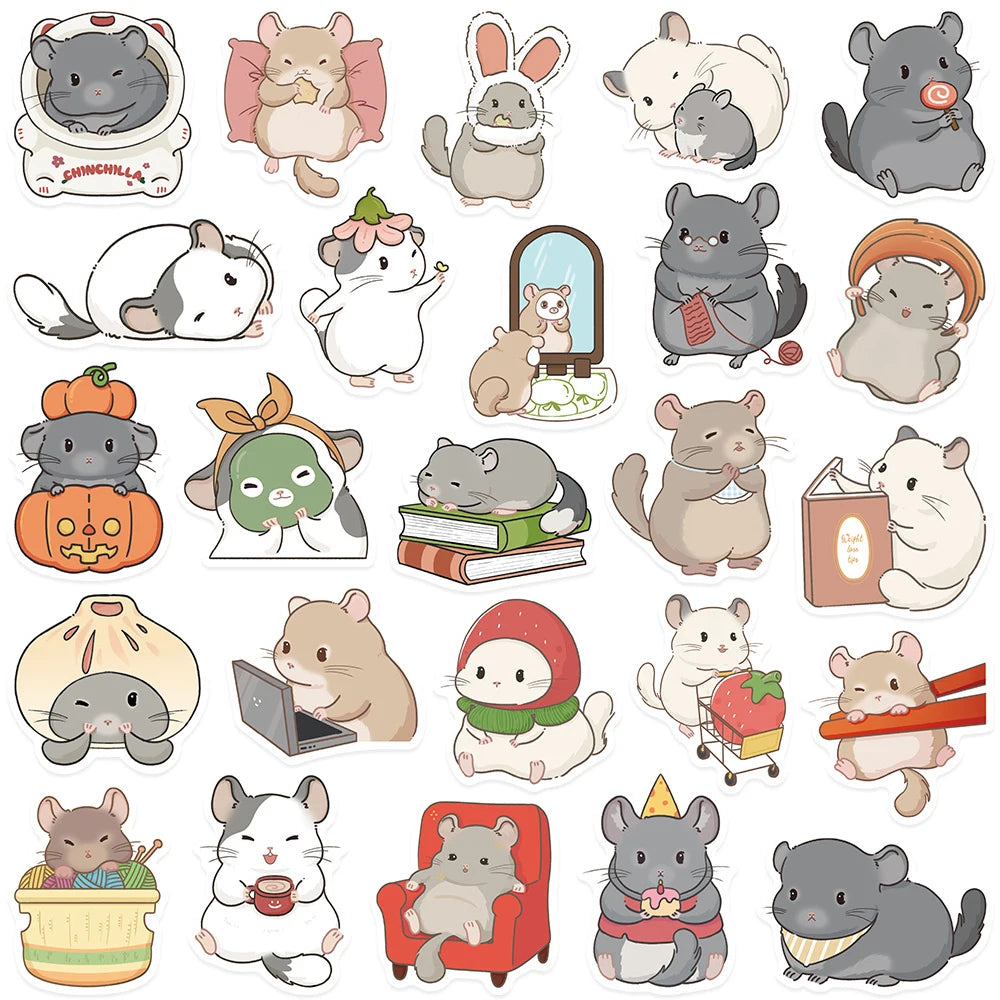 10/30/50pcs Kawaii Cute Cartoon Chinchilla Stickers Funny Creative Graffiti Sticker Skateboard Phone Suitcase Decals Decoration