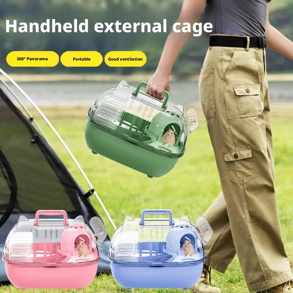 Portable Transparent Hamster Cage with Water Bottle - A Breathable Travel Carrier Suitable for Small Pets, Made of PP Material