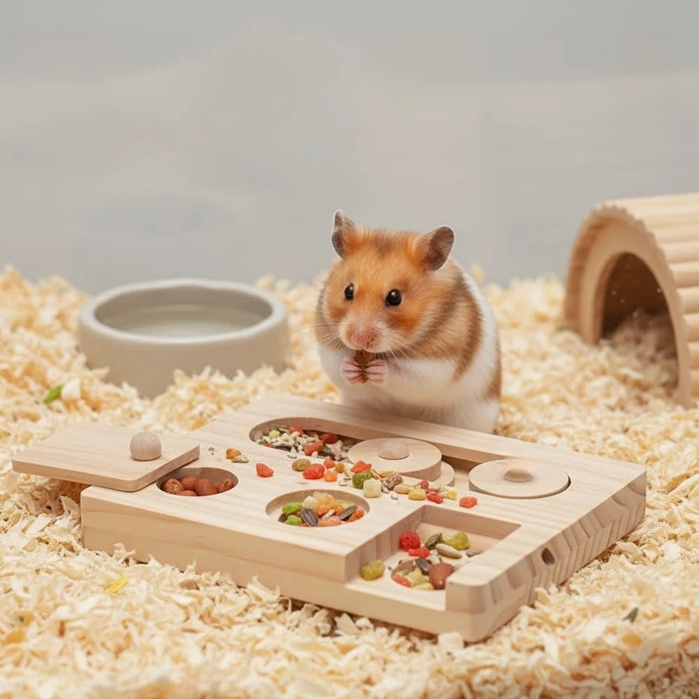 6-in-1 Wooden Foraging Toy for Guinea Pigs for guinea pigs, rabbits, hamsters, and gerbils from Burrowly small pet supplies.