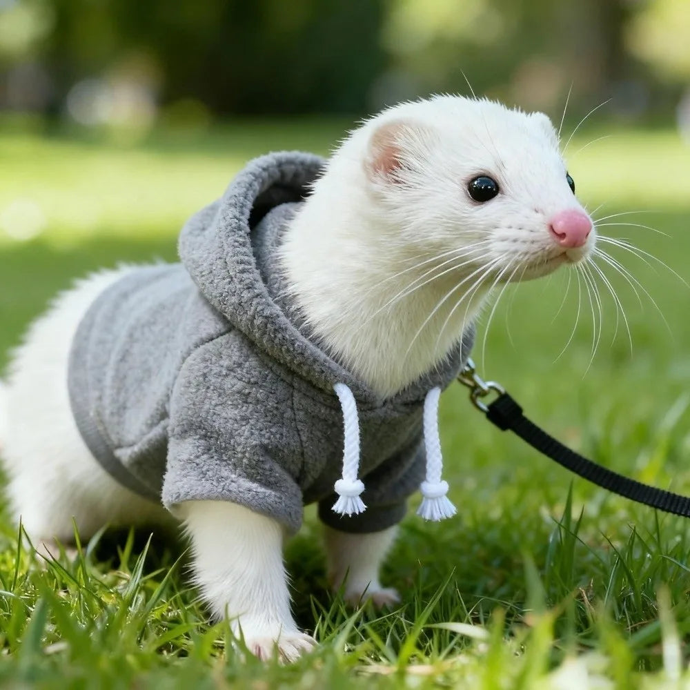 Elastic Ferret Hoodie Thick Fleece Cozy Pet Striped Sweatshirt Stylish Drawstring Soft Hamster Coat for Hamster Lizard Squirrel