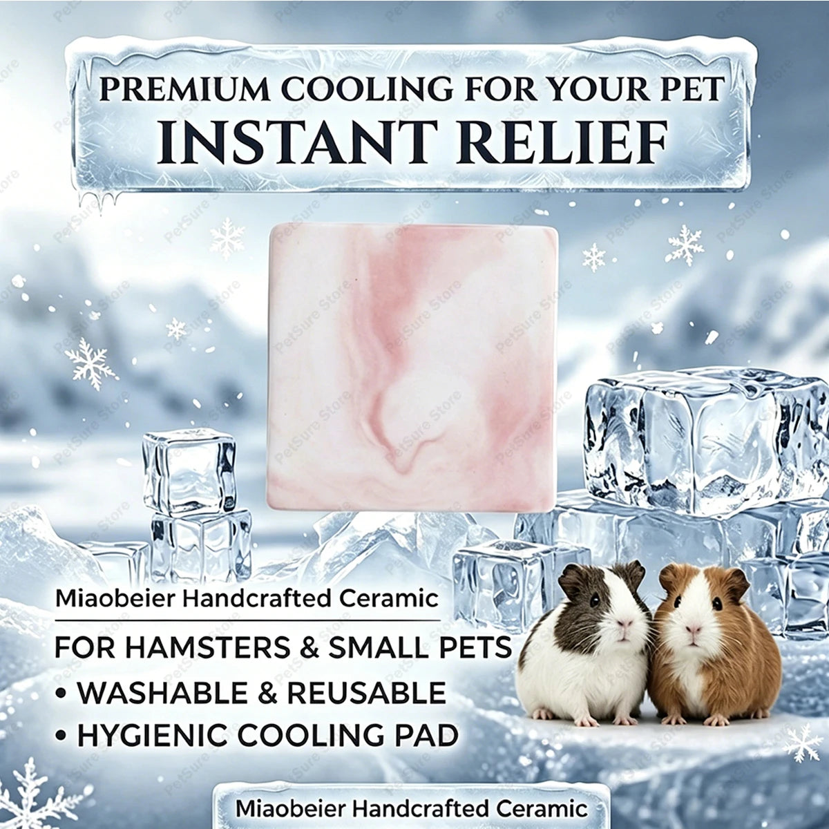 Hamster Ceramic Cooling Board Mat for Cage Ice Board Summer Cooling Supplies for Small Pets Hamster Cool Granite Stone 9 x 9 cm