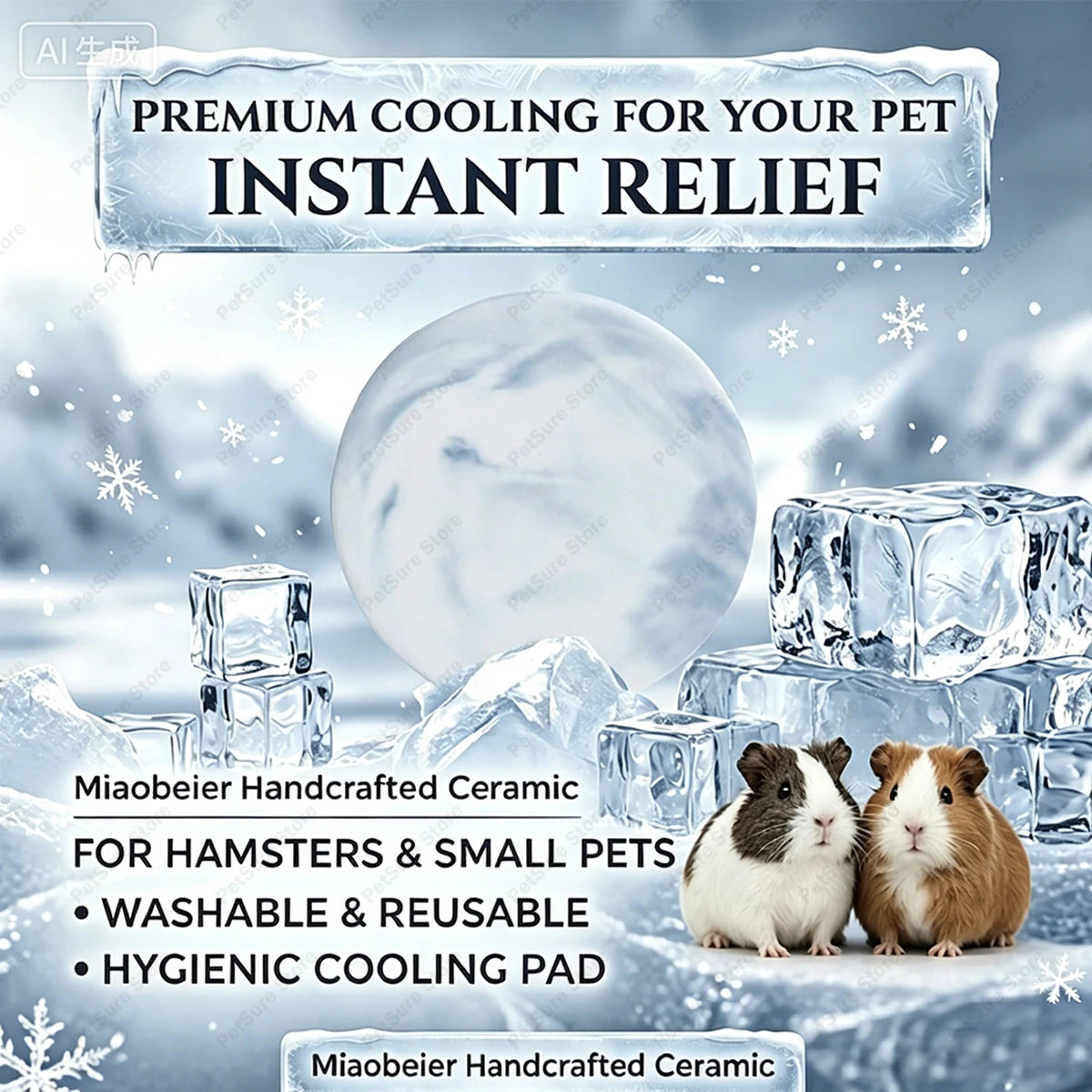 Hamster Ceramic Cooling Board Mat for Cage Ice Board Summer Cooling Supplies for Small Pets Hamster Cool Granite Stone 9 x 9 cm