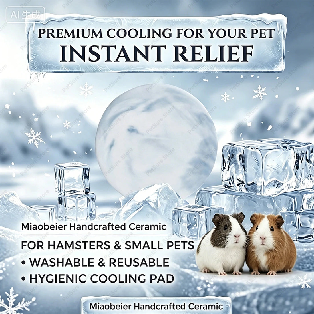 Hamster Ceramic Cooling Board Mat for Cage Ice Board Summer Cooling Supplies for Small Pets Hamster Cool Granite Stone 9 x 9 cm