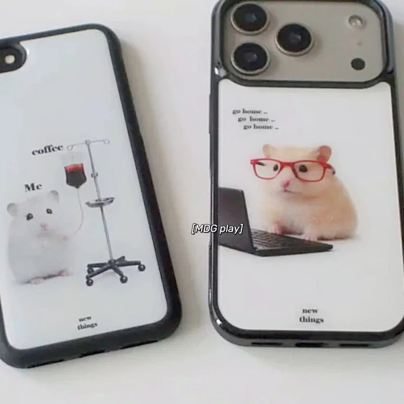 Korean Ins Cute Working Hamster Phone Case For iPhone 17 Air 16 15 14 13 12 11 Pro Max 16 Pro 8 7 Plus XR XS X Anti-Drop Cover
