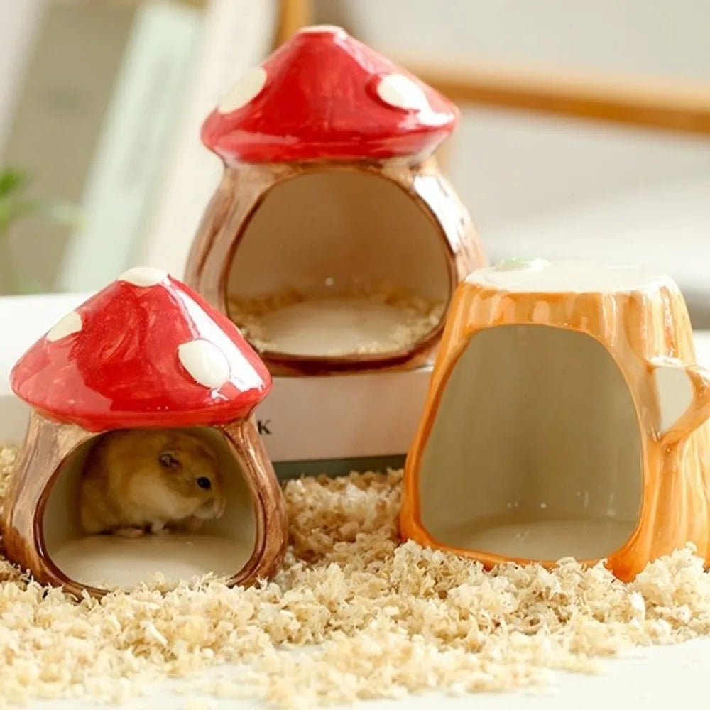 Pet Furniture Mushroom Shaped Ceramic Hamster Hideout Cute Chew-proof
