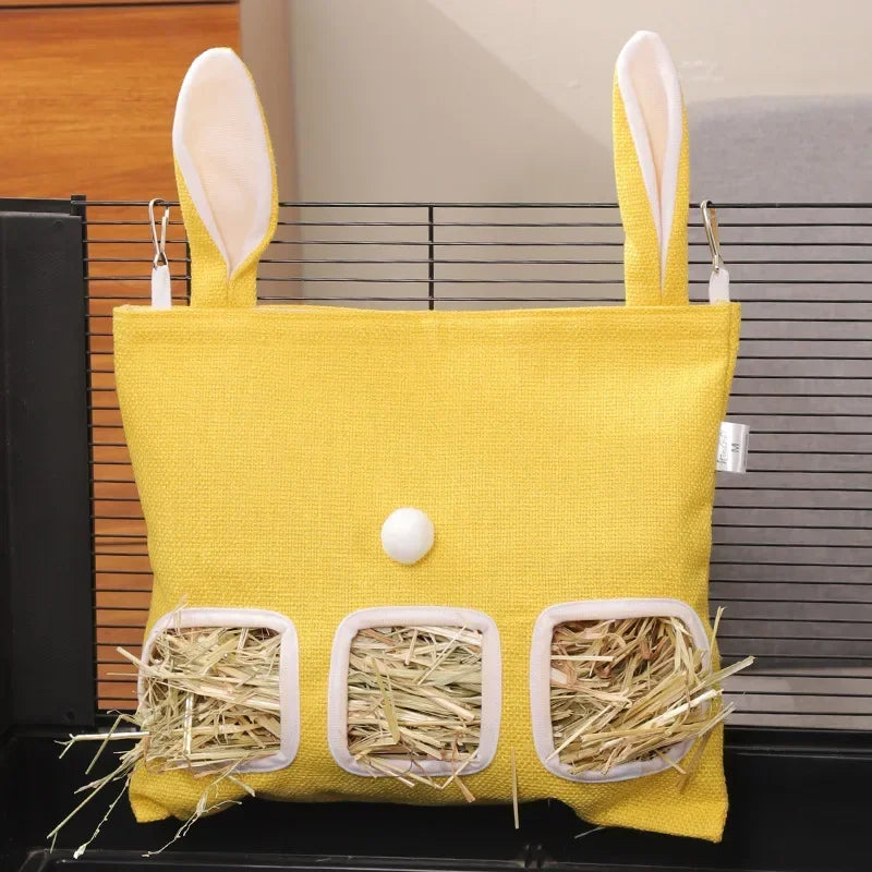 Rabbit Ear Hay Feeder Hanging Pouch Bunny Feeding Bag 2/3 Holes Storage