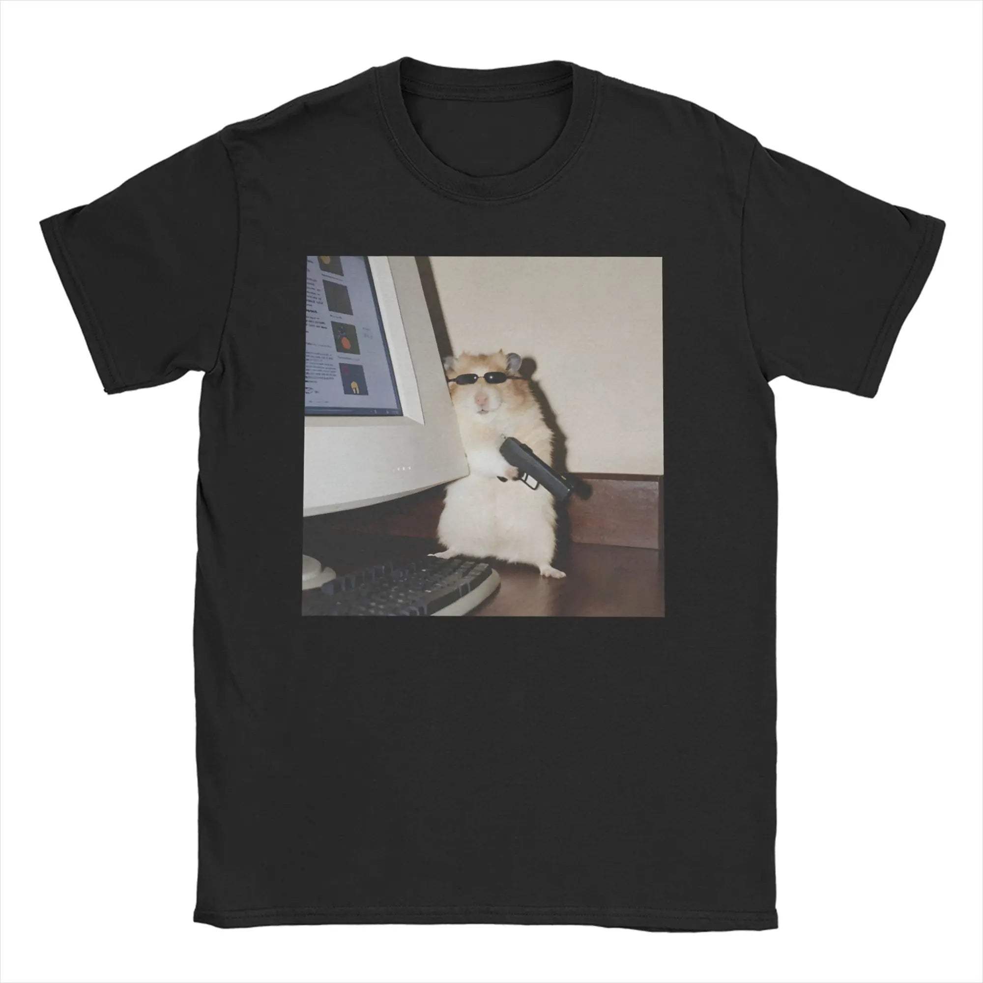 Hamster Meme Calling for Men Women T Shirts  Hipster Tee Shirt Short Sleeve Round Collar T-Shirt Cotton Birthday Present Tops
