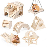 Wooden swing bridge toy for hamster enrichment from Burrowly.