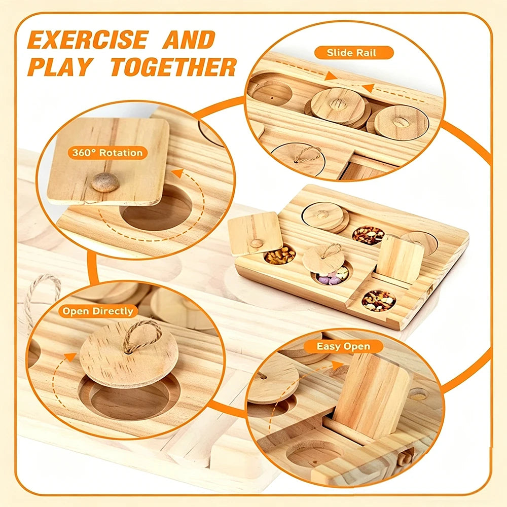 6-in-1 Wooden Foraging Toy for Guinea Pigs for guinea pigs, rabbits, hamsters, and gerbils from Burrowly small pet supplies.