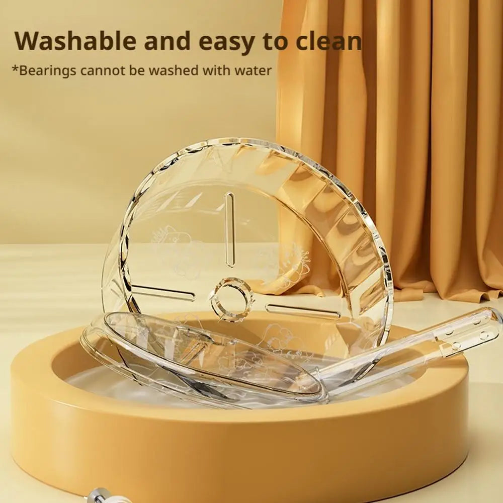 Transparent silent hamster wheel for daily exercise from Burrowly.