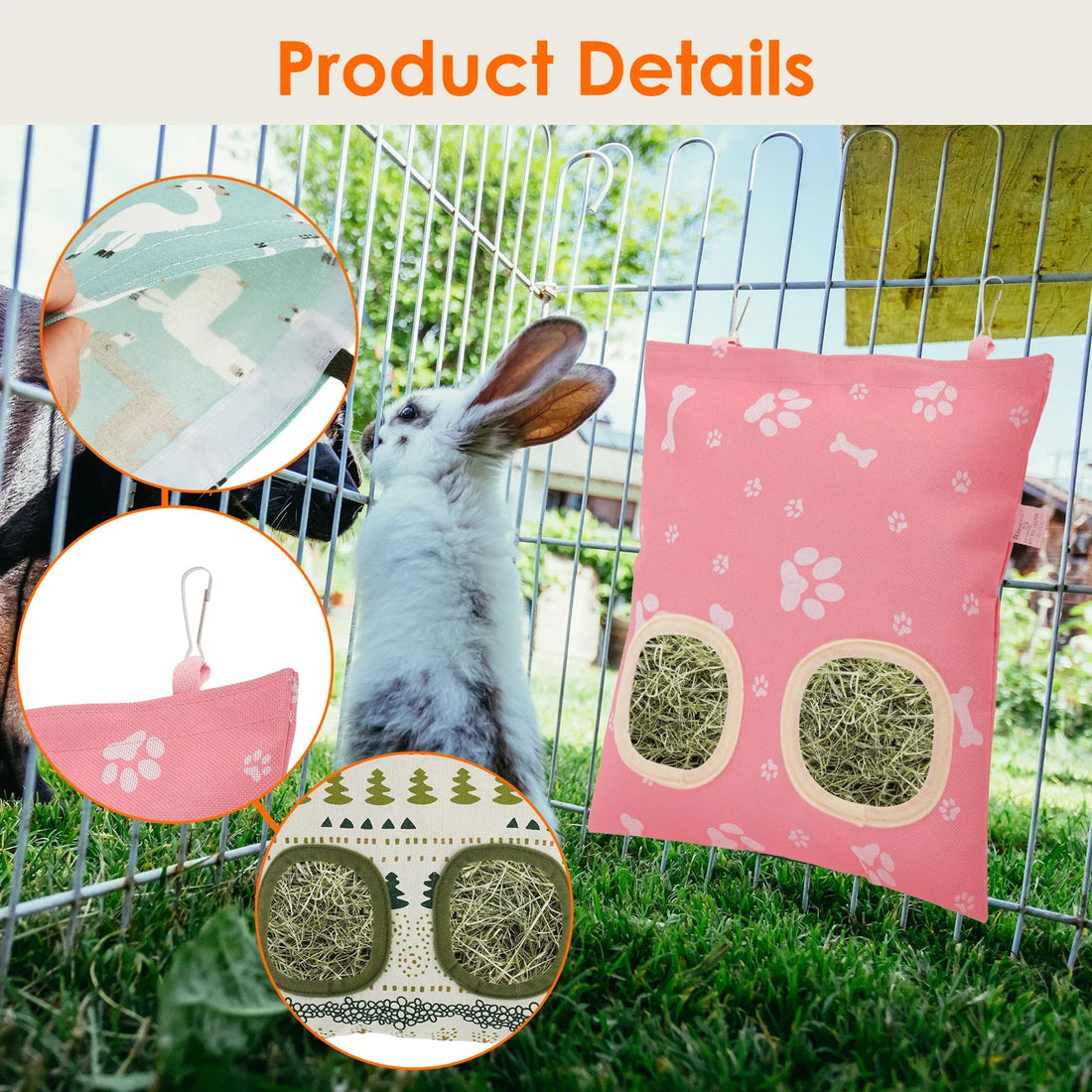 3pcs Hay Bag Hanging Pouch Feeder Feeding Dispenser Container Small Animal