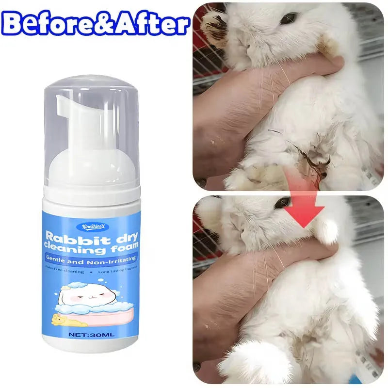 Bunny Dry Cleaning Foam | Water-Free Gentle Cleansing for Rabbits-Odor Eliminator-No-Rinse Hypoallergenic Pet Grooming Foam,30ml