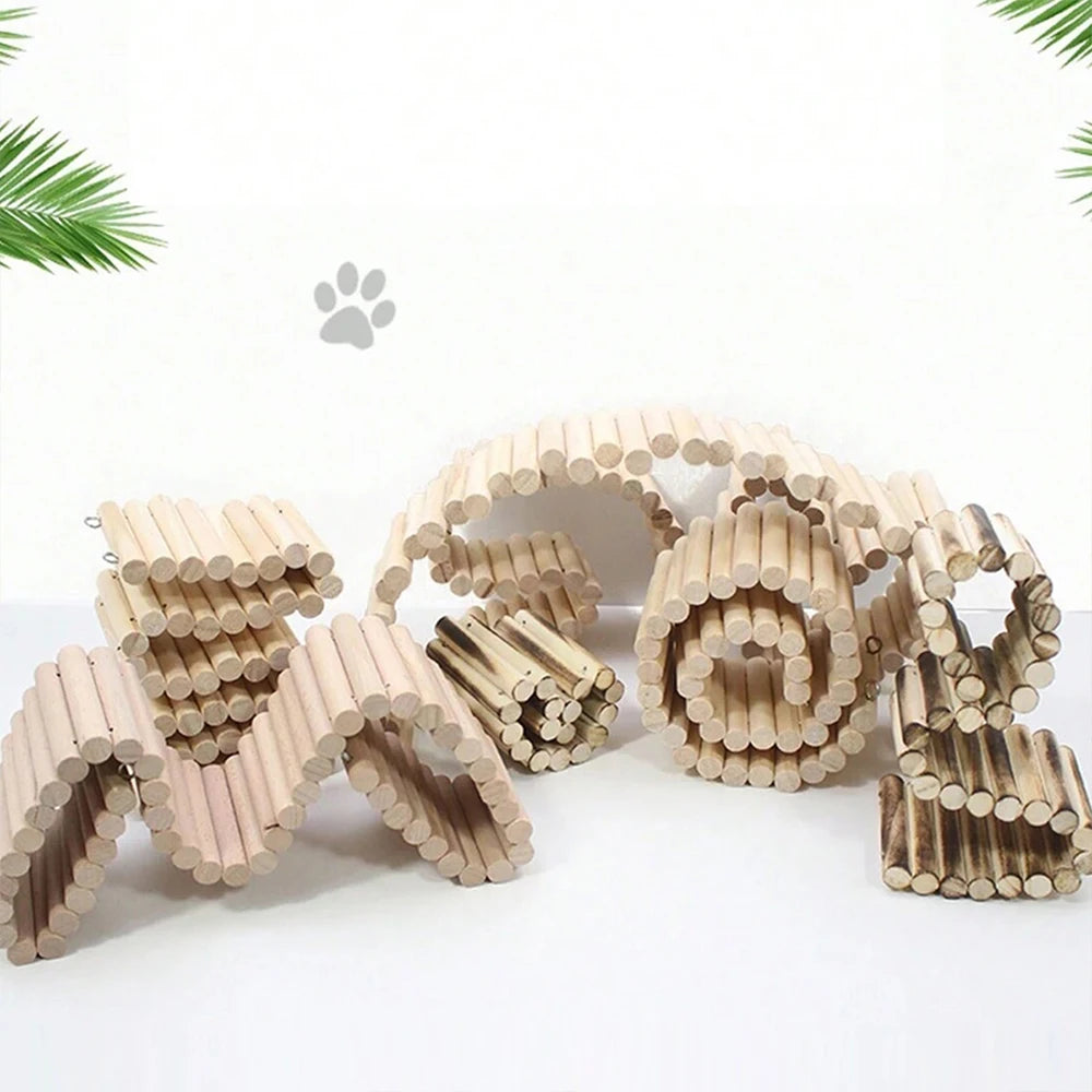 Hamster Habitat Multiple Size Wooden Bridge Cage Hamster Bendable Fence for Burrowly habitats & travel and small pet care.