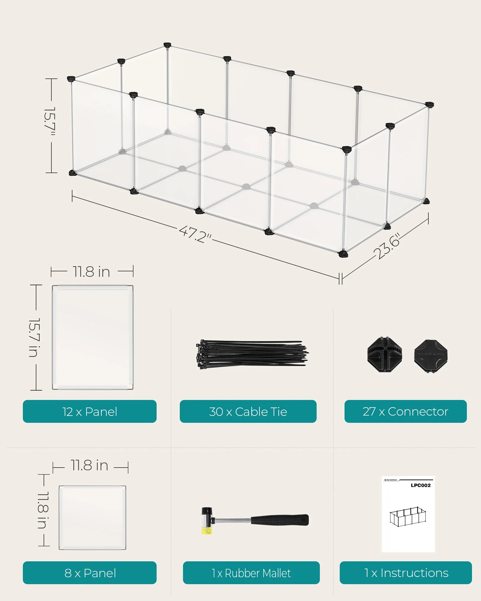 Songmics 20 Panels Pet Playpen with Floor Small Animal Playpen Pet Fence