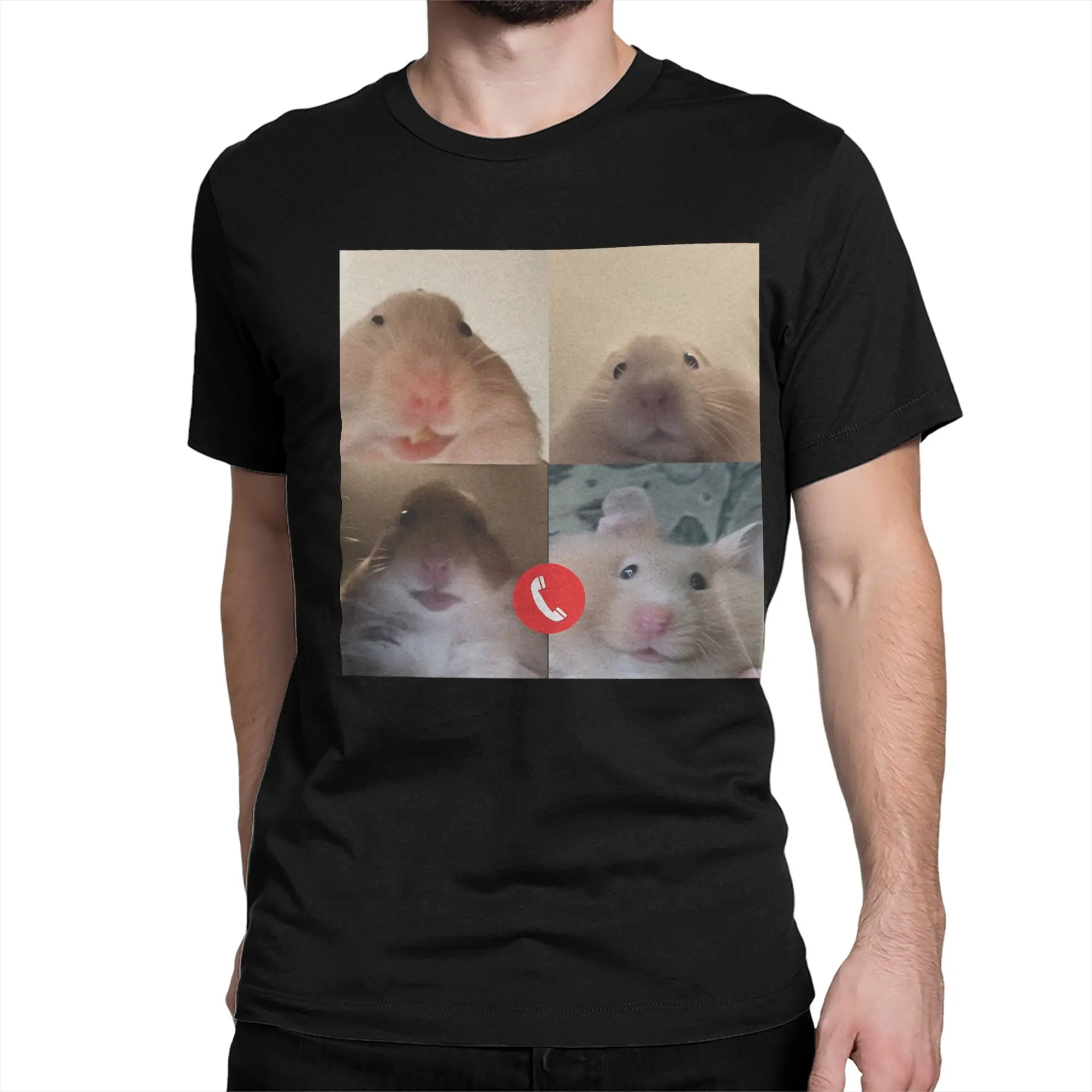 Hamster Meme Calling for Men Women T Shirts  Hipster Tee Shirt Short Sleeve Round Collar T-Shirt Cotton Birthday Present Tops