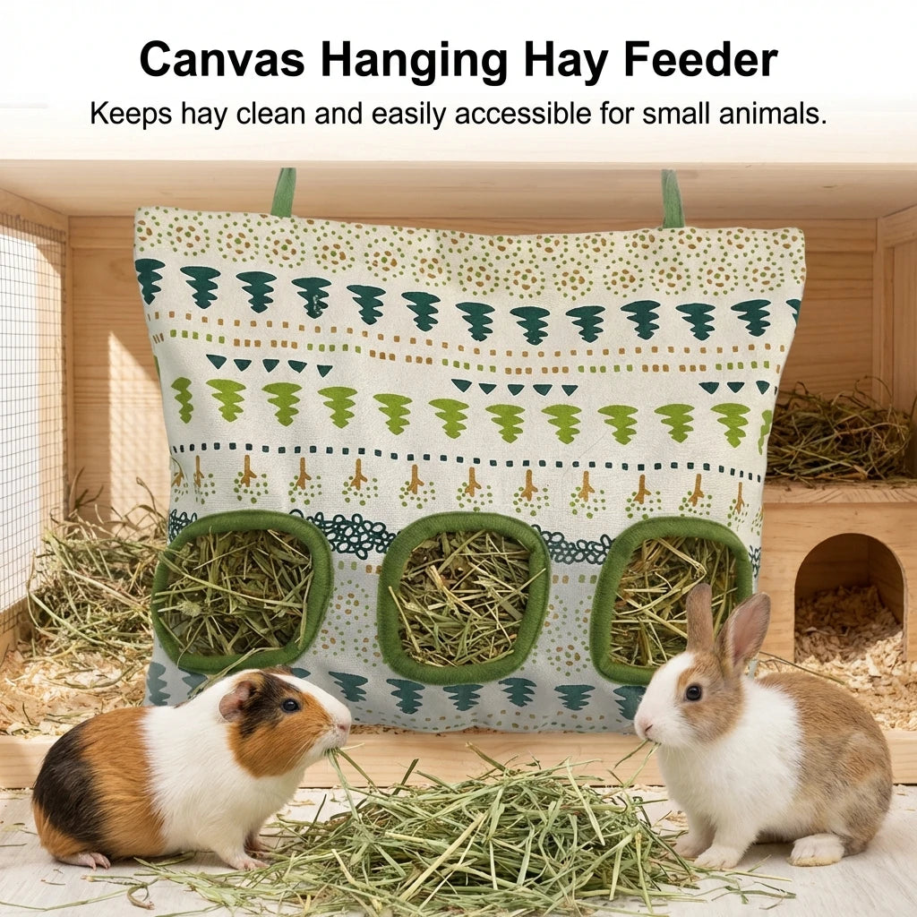Hanging hay pouch for rabbits and guinea pigs from Burrowly.