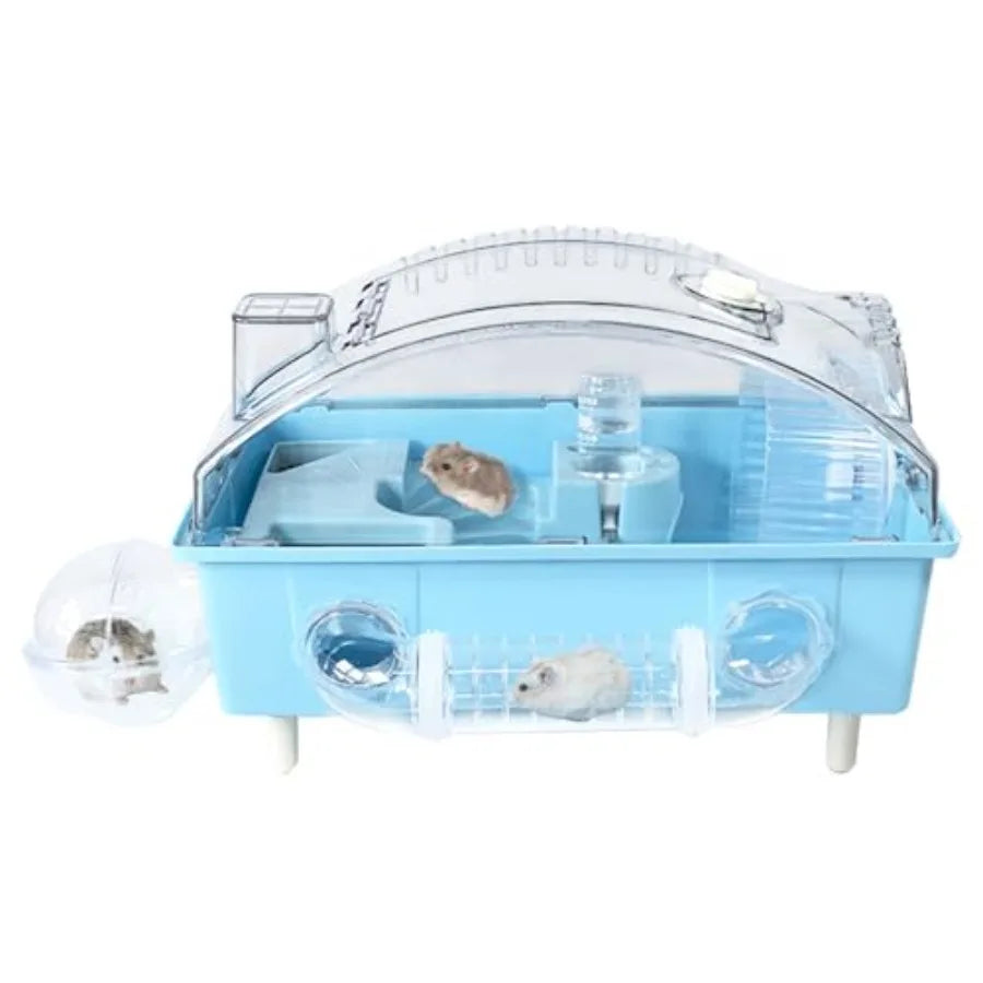 Dwarf Hamster CageAcrylic Rat Cage Hamster Home Small Animal Cages with Tube Exercise Wheel Mouse Habitat for Gerbils Mice 17.7