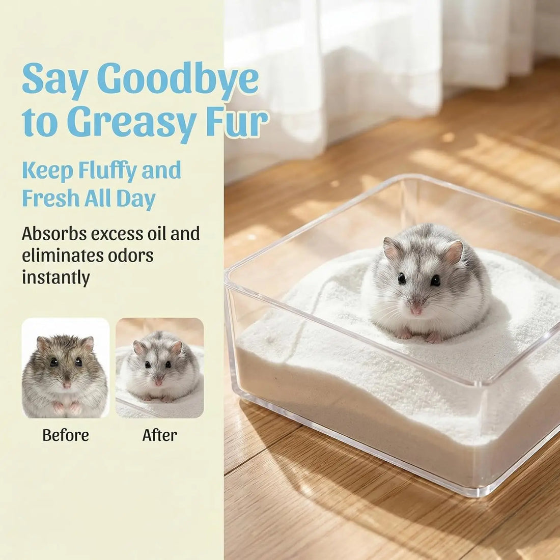 14 OZ Fine Silica Sand Bath for Hamsters, Gerbils & Small Pets - Dust-Free, Absorbent
