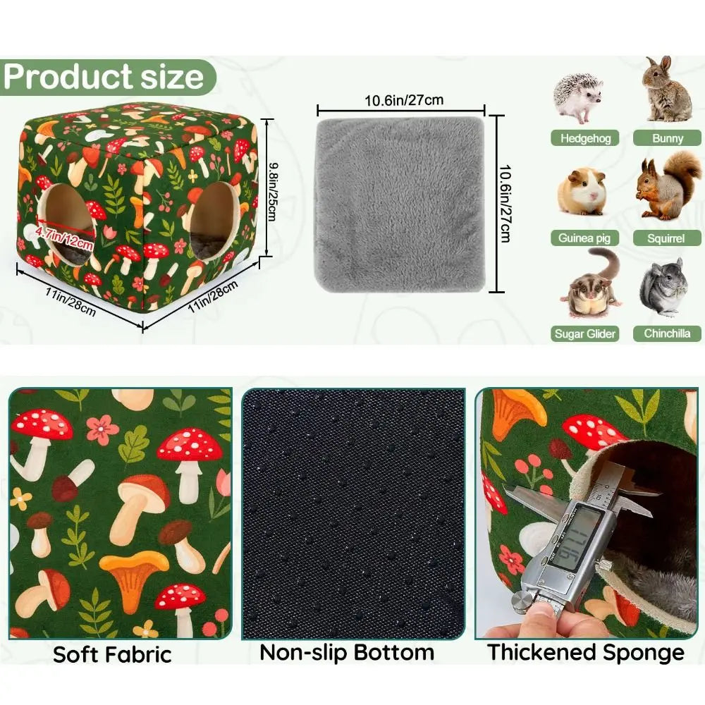 Cozy Washable Guinea Pig Hideout with Cushion Large Size Small Pet Bed