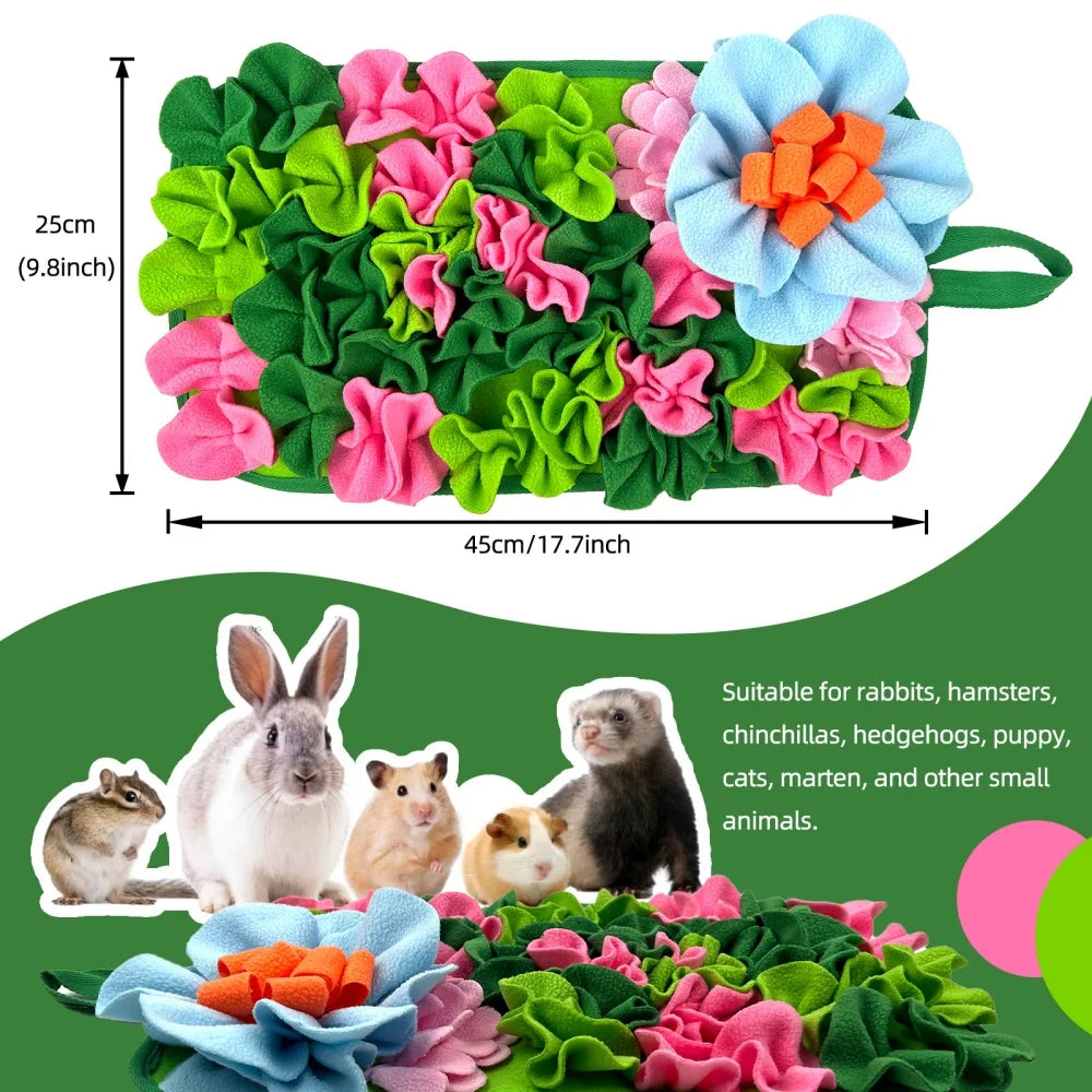 Small Pet Floral Foraging Mat for rabbits, guinea pigs, and mice from Burrowly small pet supplies.
