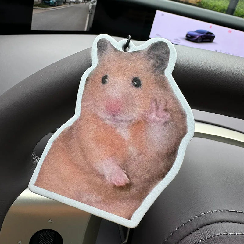 Cute Hamster Meme Car Air Freshener - Natural Plant Essential Oil Scent, Funny Viral Hamster Wave Rearview Mirror Hanging Orname