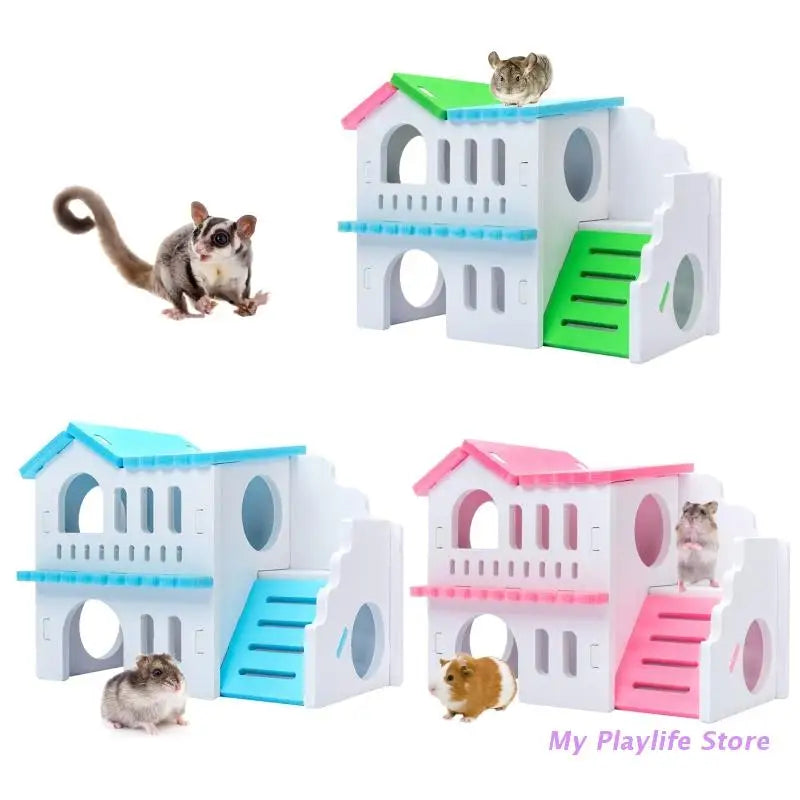 Hamster Wood House Hut Small Animal Rat Mouse Sleeping Nest Wooden Toy