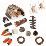 Hamster Wooden Bridge Hideout Chew Toy Hanging Grass Ball Rabbit for Burrowly enrichment toys and small pet care.