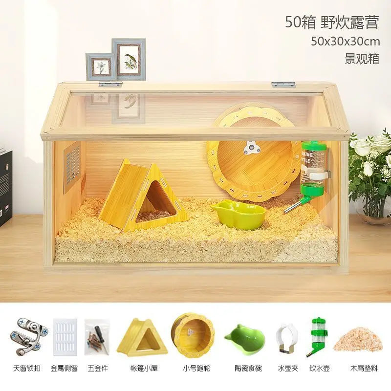 Hamster Cage Solid Wood Terrarium Supplies Nest Landscaping Special Golden Bear Super Large Luxury Villa Winter Incubator