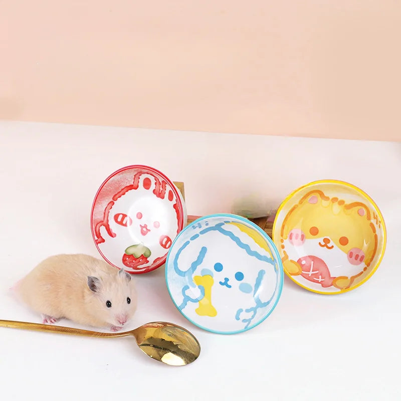 Flower Branch Rat Feeding Water Ceramic Bowl Hamster Ceramic Bowl Cartoon for Burrowly bowls & bottles and small pet care.