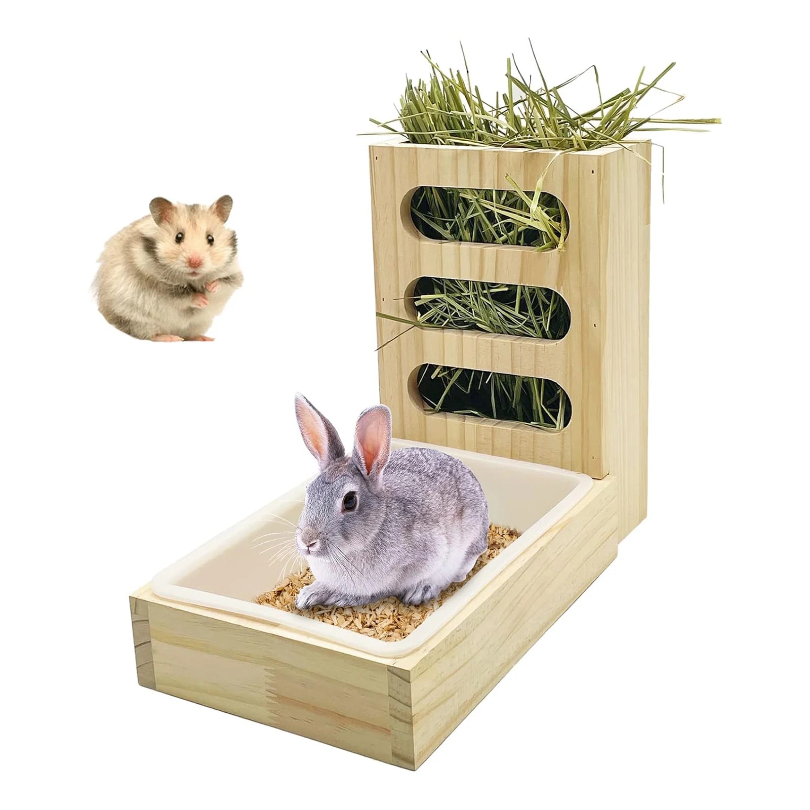 Rabbit Hay Feeder with Litter Box Hay Rack Feeder Small Animal Hay Holder