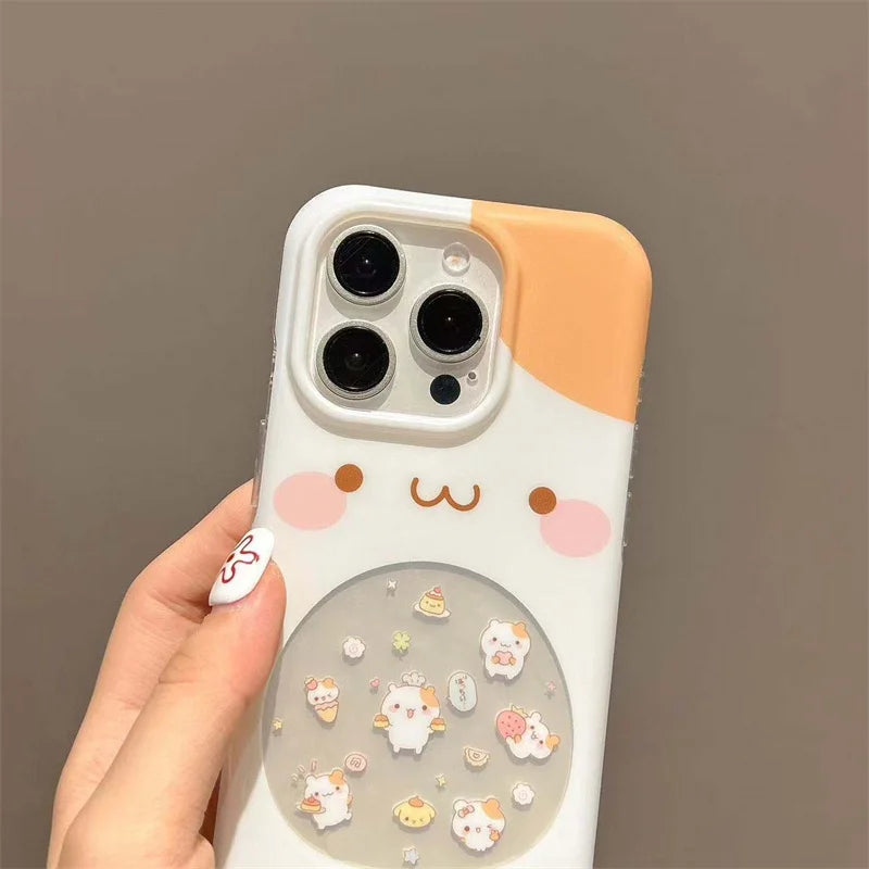 Large hole IND hollow cake hamster phone case with chain for iPhone 11 12 13 14 15 16 17 Pro Max
