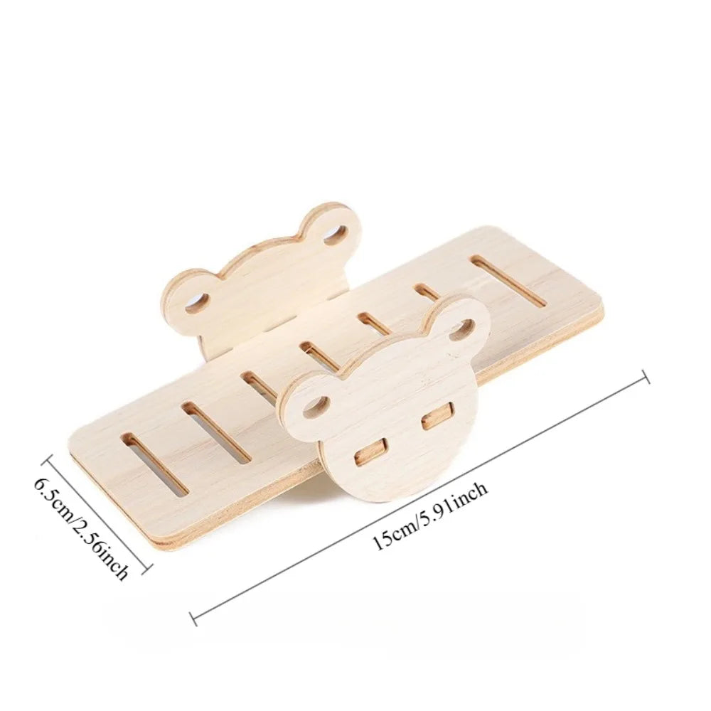 Wooden swing bridge toy for hamster enrichment from Burrowly.