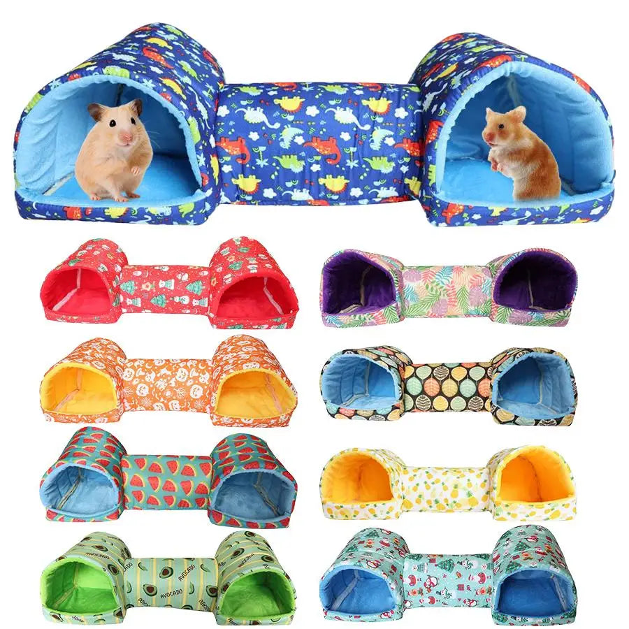 Guinea Pig Hideout Tunnel Blue Small Animal Bed with Anti-slip Bottom