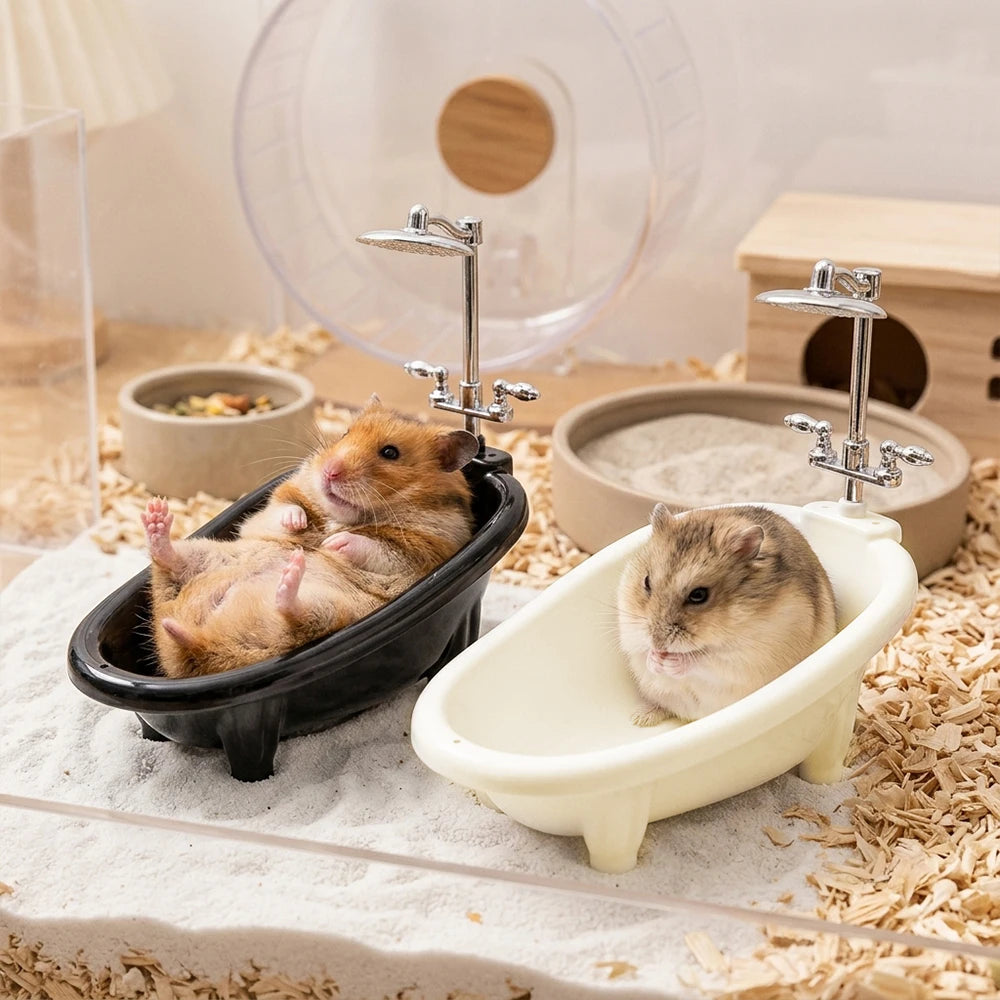 1 PC Miniature Pet Bathtub Simulation Shower Toy for Hamster Lizard Gecko Bird Terrarium Habitat Decor Cage Water Feeding Clean