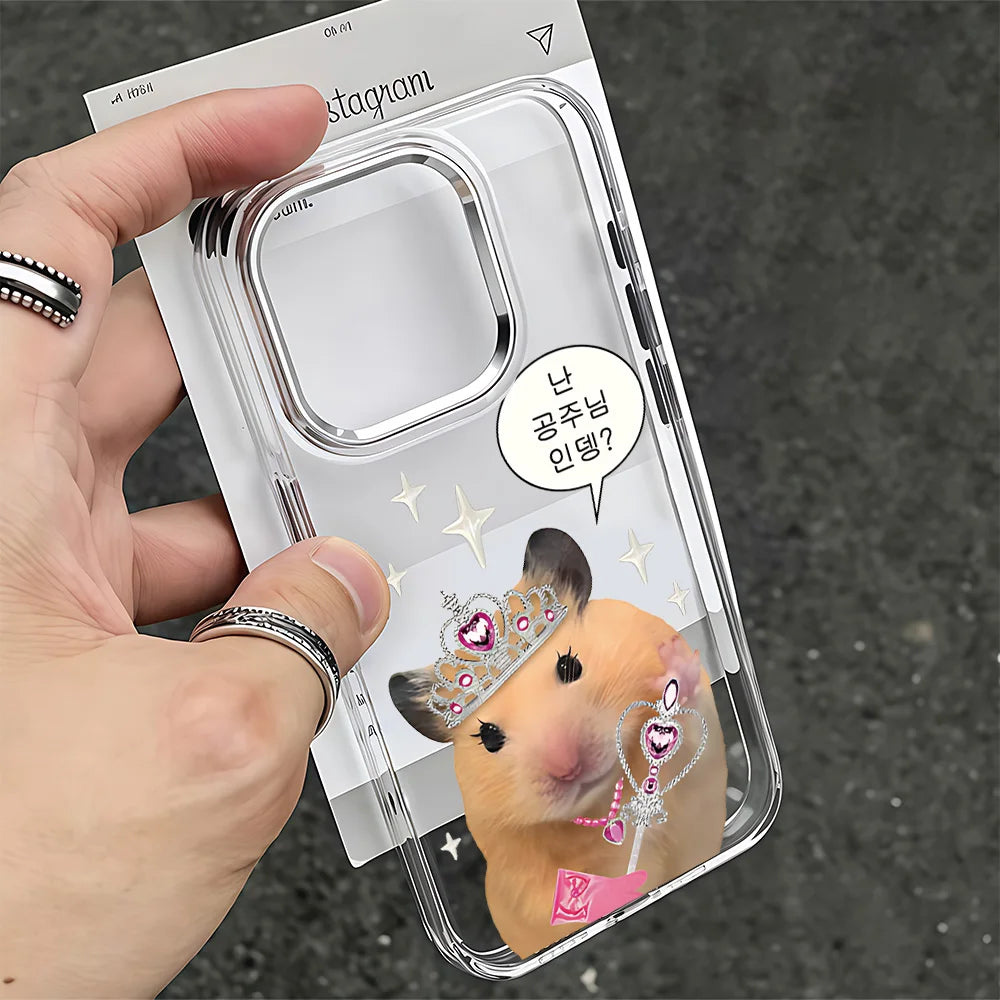 Korean Ins Funny HamsterS Phone Case For iPhone 17e 17 16e 16 15 14 13 12 11 mini Pro Max Air Plus Transparent Soft Cover